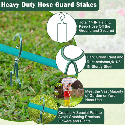 6Pcs Metal Hose Guide Stakes 14 Inch Garden Hose Holder Stake, Heavy Duty Hose Support Hose Guide Spike for Outside Yard Lawn, Keeps Garden Hose Out of Flower Beds for Plant Protection