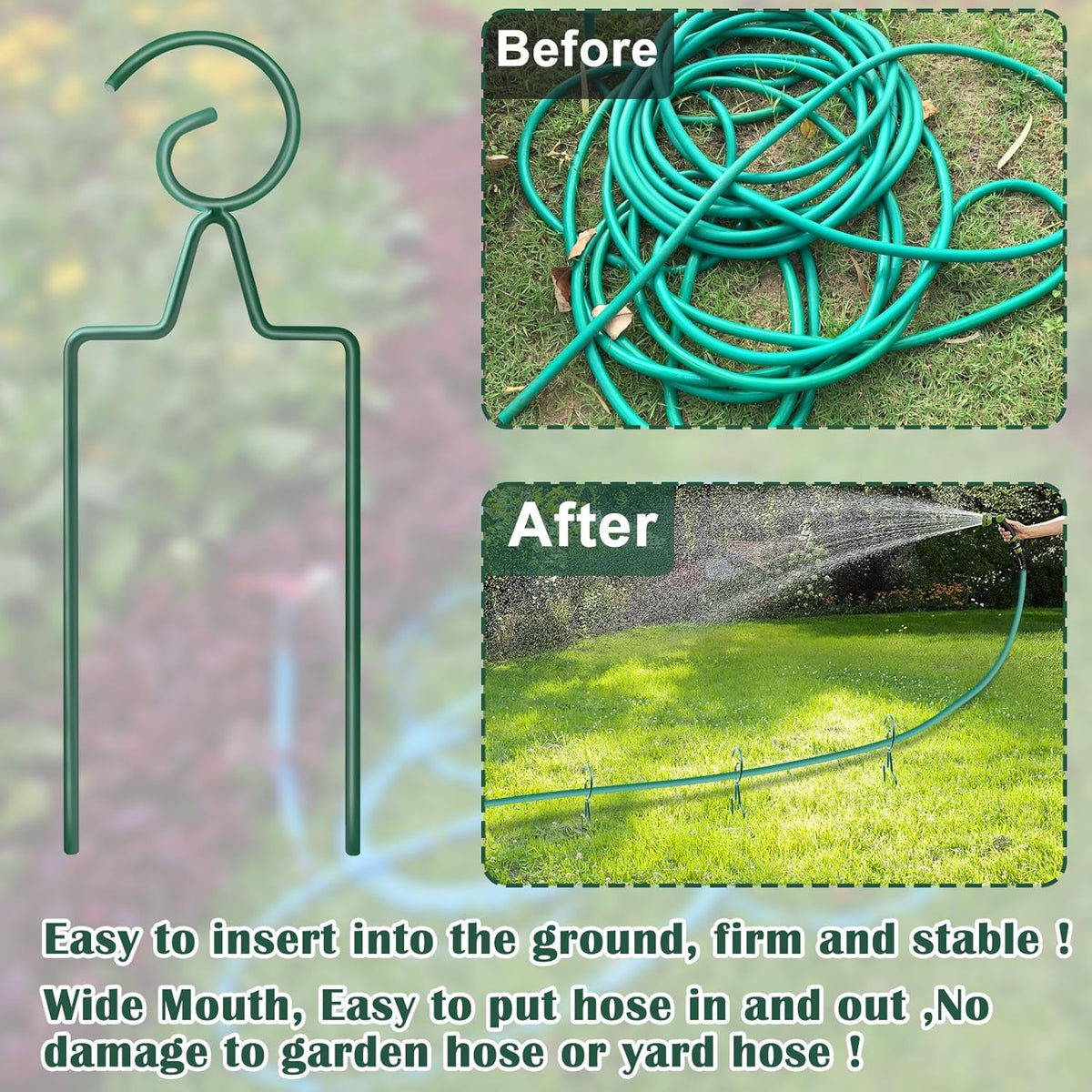 6Pcs Metal Hose Guide Stakes 14 Inch Garden Hose Holder Stake, Heavy Duty Hose Support Hose Guide Spike for Outside Yard Lawn, Keeps Garden Hose Out of Flower Beds for Plant Protection
