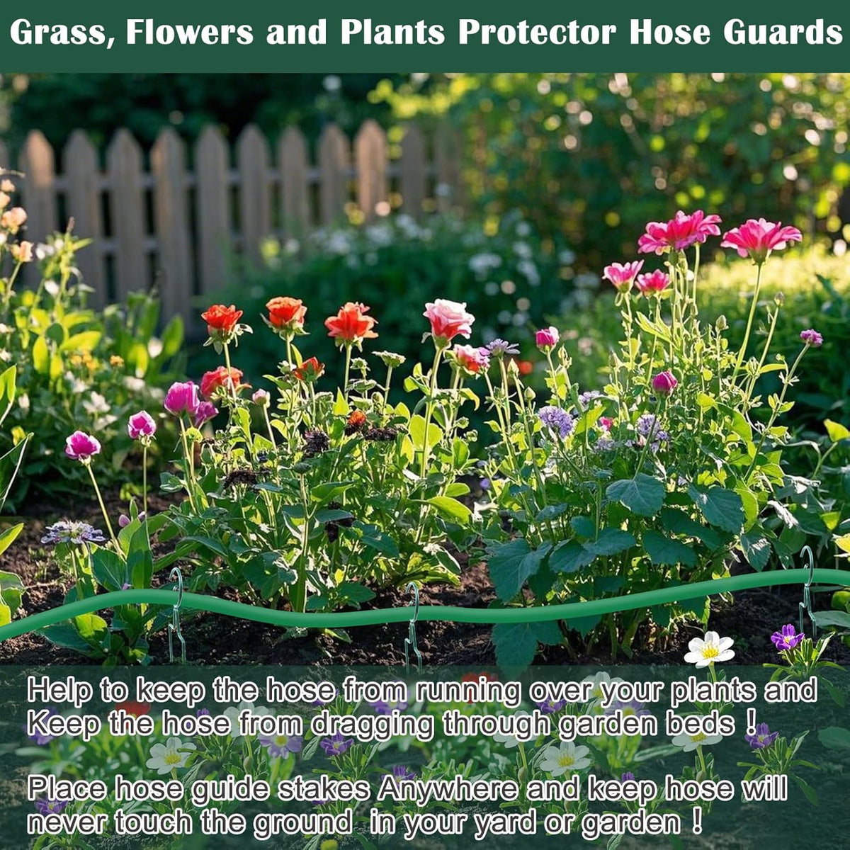 6Pcs Metal Hose Guide Stakes 14 Inch Garden Hose Holder Stake, Heavy Duty Hose Support Hose Guide Spike for Outside Yard Lawn, Keeps Garden Hose Out of Flower Beds for Plant Protection