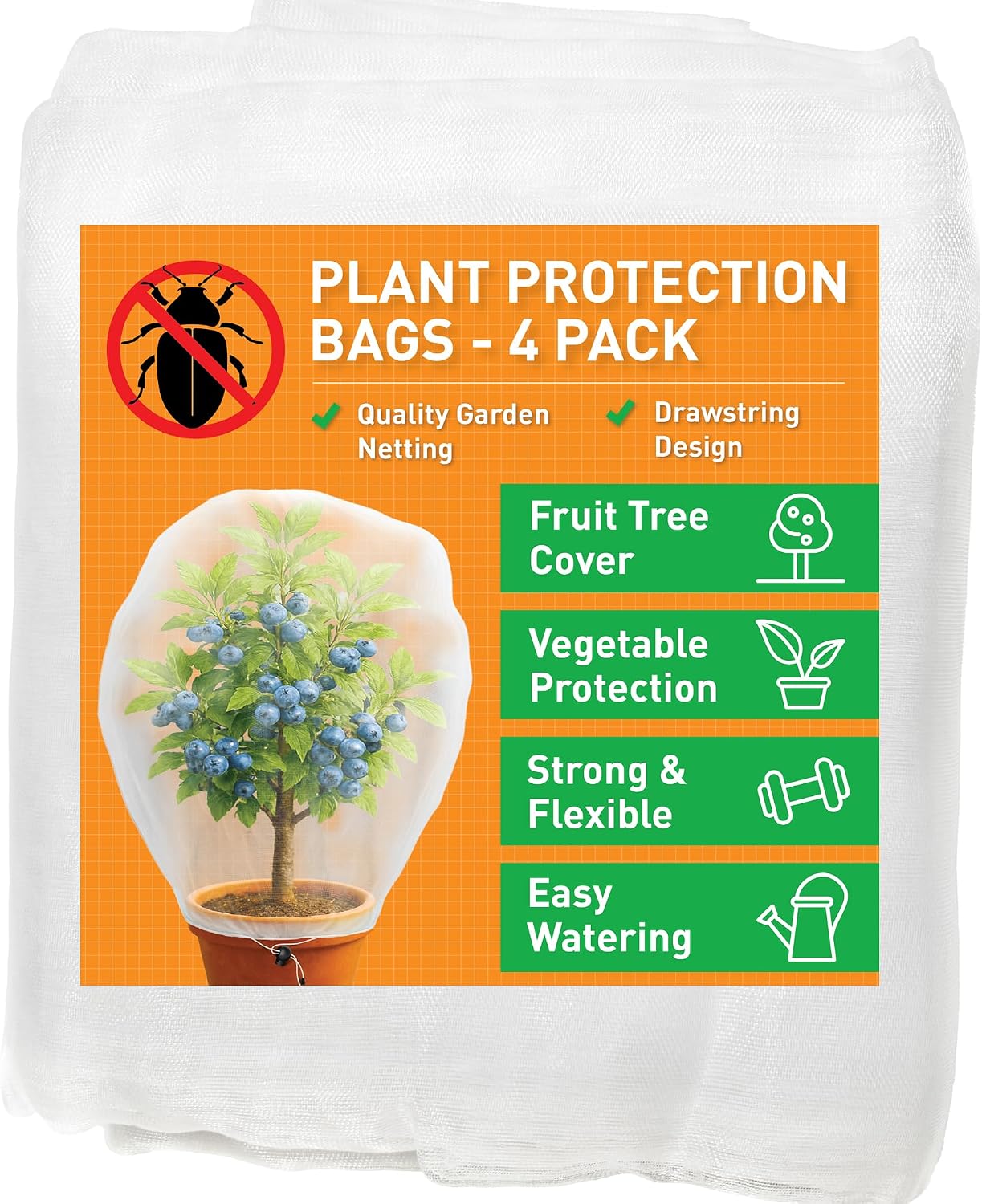 Fruit Tree Protection Bags 4x4.5 FT | Pack of 4 Garden & Insect Netting