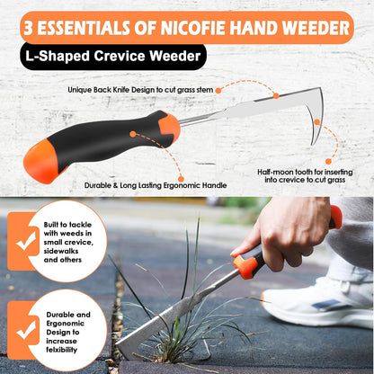 2026 Hand Weeder Tool, Rubber Handle Manual Weeder Puller Tool, Uprooting Weeding Tools, Crack Weeder Crevice, 4 Teeth Weeding Tool, Weeding Artifact Tool for Gardening(3 Pcs)