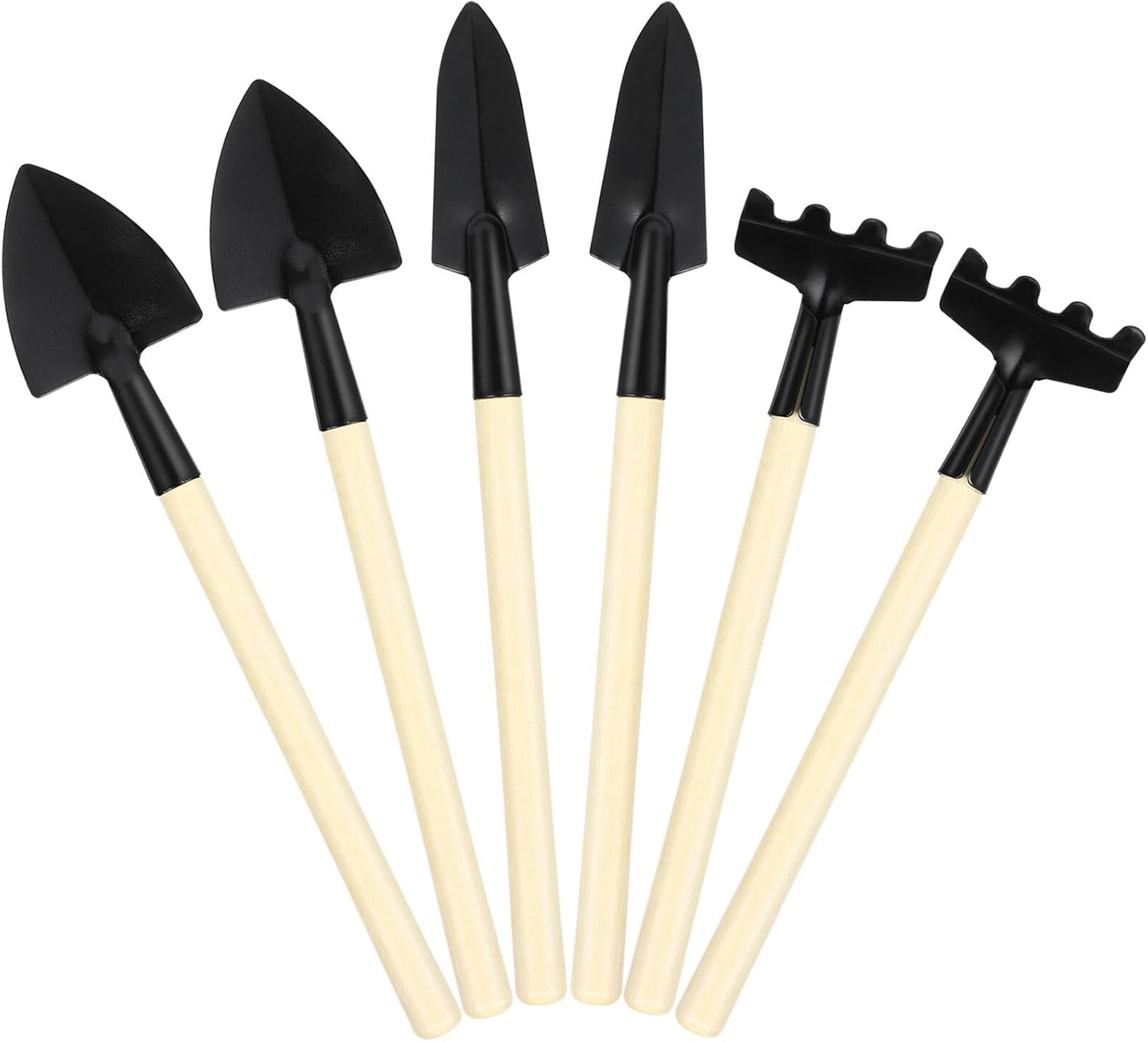Mini Gardening Tool Set 6pcs – Hand Shovel, Transplant Trowel, and Hand Rake with Wooden Handles for Planting, Digging, and Soil Loosening in Potted Plants and Small Gardens