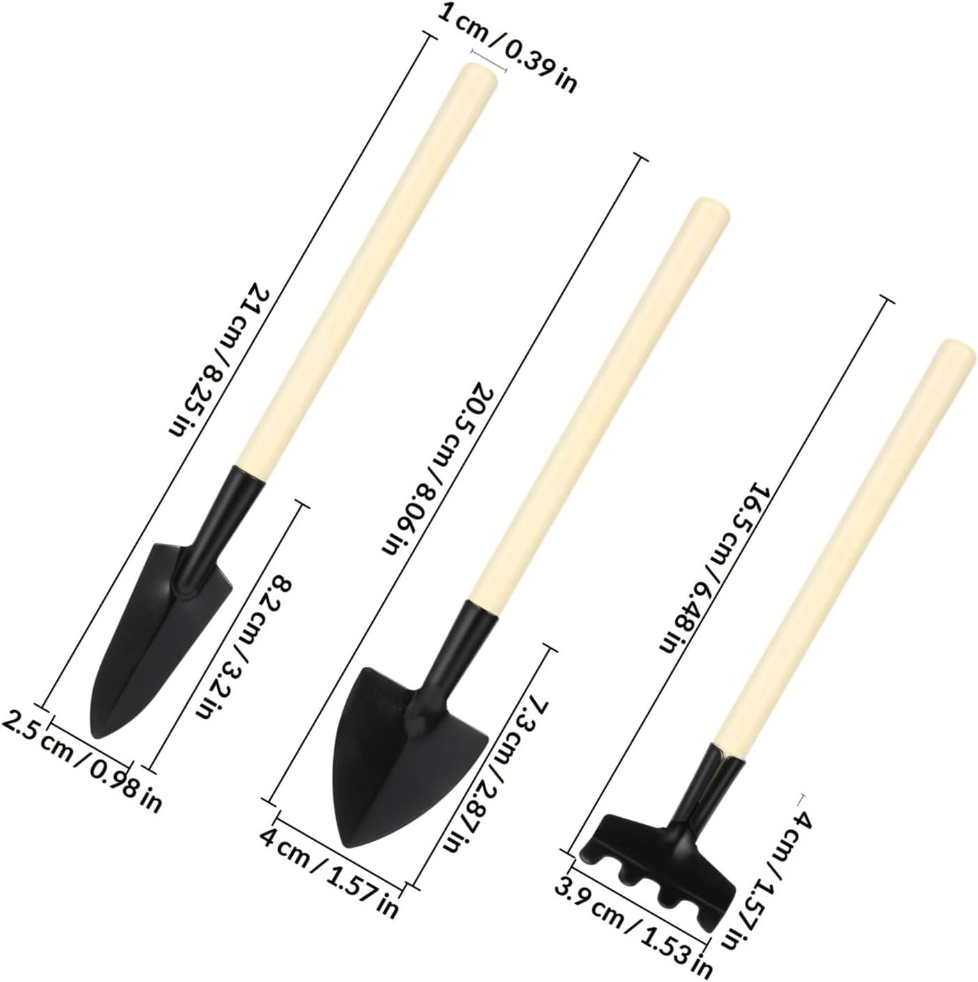 Mini Gardening Tool Set 6pcs – Hand Shovel, Transplant Trowel, and Hand Rake with Wooden Handles for Planting, Digging, and Soil Loosening in Potted Plants and Small Gardens