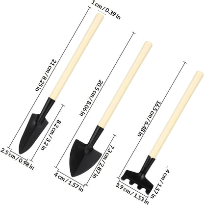 Mini Gardening Tool Set 6pcs – Hand Shovel, Transplant Trowel, and Hand Rake with Wooden Handles for Planting, Digging, and Soil Loosening in Potted Plants and Small Gardens