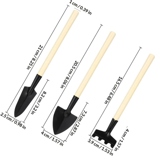 Mini Gardening Tool Set 6pcs – Hand Shovel, Transplant Trowel, and Hand Rake with Wooden Handles for Planting, Digging, and Soil Loosening in Potted Plants and Small Gardens