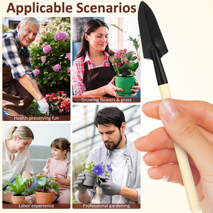 Mini Gardening Tool Set 6pcs – Hand Shovel, Transplant Trowel, and Hand Rake with Wooden Handles for Planting, Digging, and Soil Loosening in Potted Plants and Small Gardens