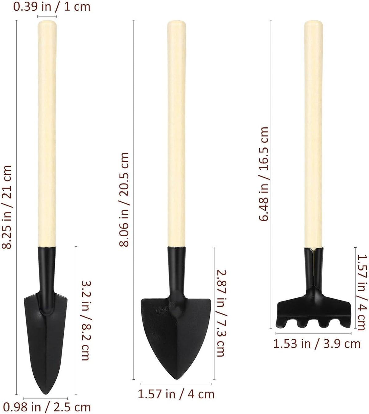 Mini Gardening Tool Set 6pcs – Hand Shovel, Transplant Trowel, and Hand Rake with Wooden Handles for Planting, Digging, and Soil Loosening in Potted Plants and Small Gardens