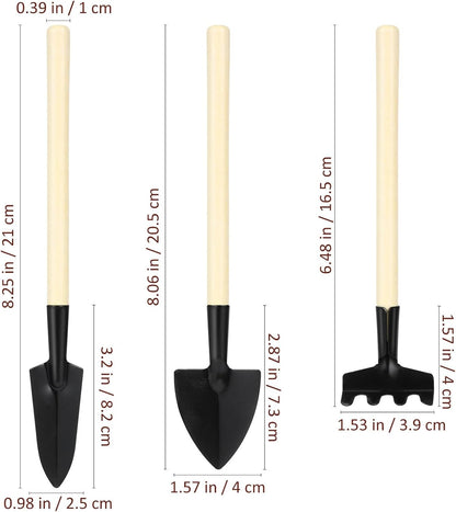 Mini Gardening Tool Set 6pcs – Hand Shovel, Transplant Trowel, and Hand Rake with Wooden Handles for Planting, Digging, and Soil Loosening in Potted Plants and Small Gardens
