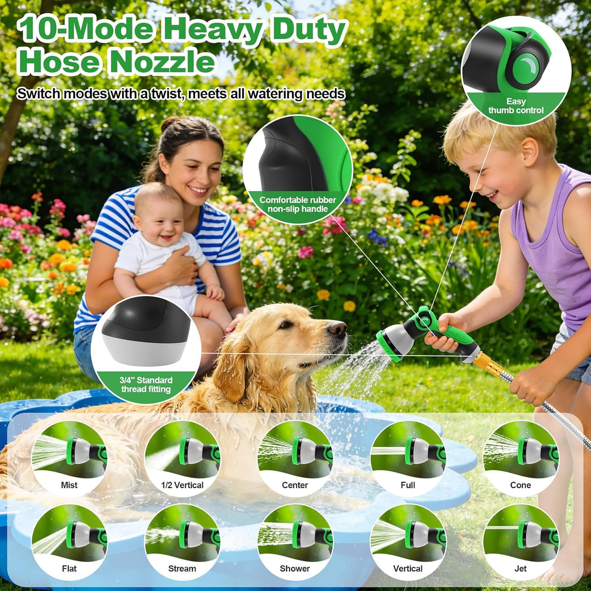 Garden Hose 50FT, Stainless Steel Metal Water Hose with 10-Function Nozzle