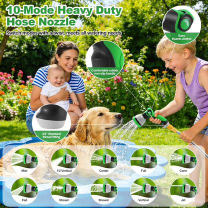 Garden Hose 50FT, Stainless Steel Metal Water Hose with 10-Function Nozzle