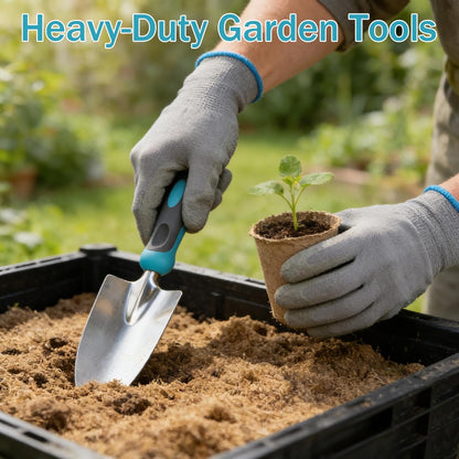 Gardening Tools, 10 Piece Heavy Duty Stainless Steel Garden Tools Set with Ergonomic Rubber Handle. Variety of Gardening Hand Tools with Gift Box Ideal Garden Gifts for Women