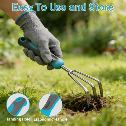 Gardening Tools, 10 Piece Heavy Duty Stainless Steel Garden Tools Set with Ergonomic Rubber Handle. Variety of Gardening Hand Tools with Gift Box Ideal Garden Gifts for Women