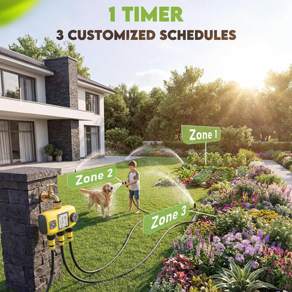 3 Zone Sprinkler Timer for Garden Hose, Brass Inlet Yard Irrigation