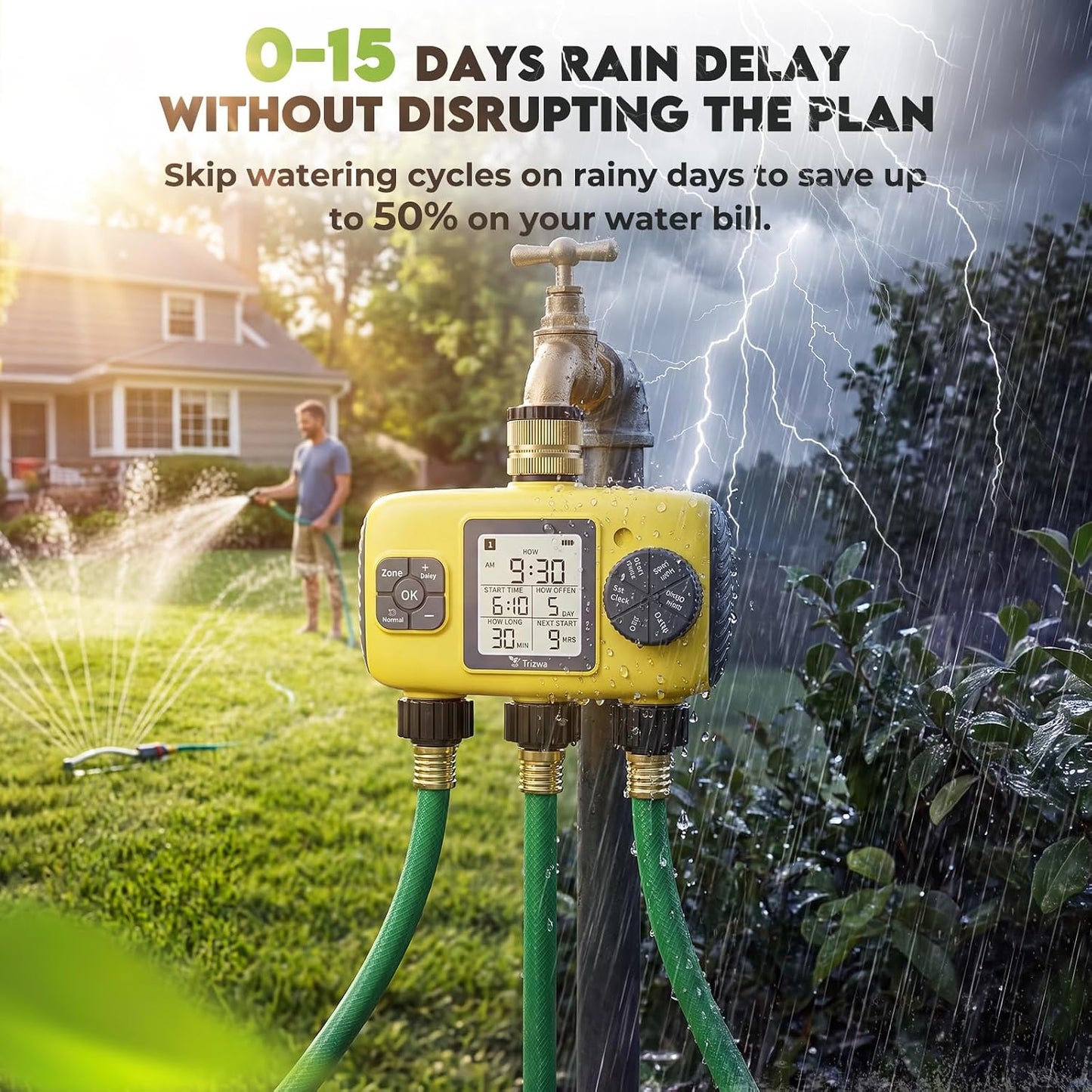 3 Zone Sprinkler Timer for Garden Hose, Brass Inlet Yard Irrigation