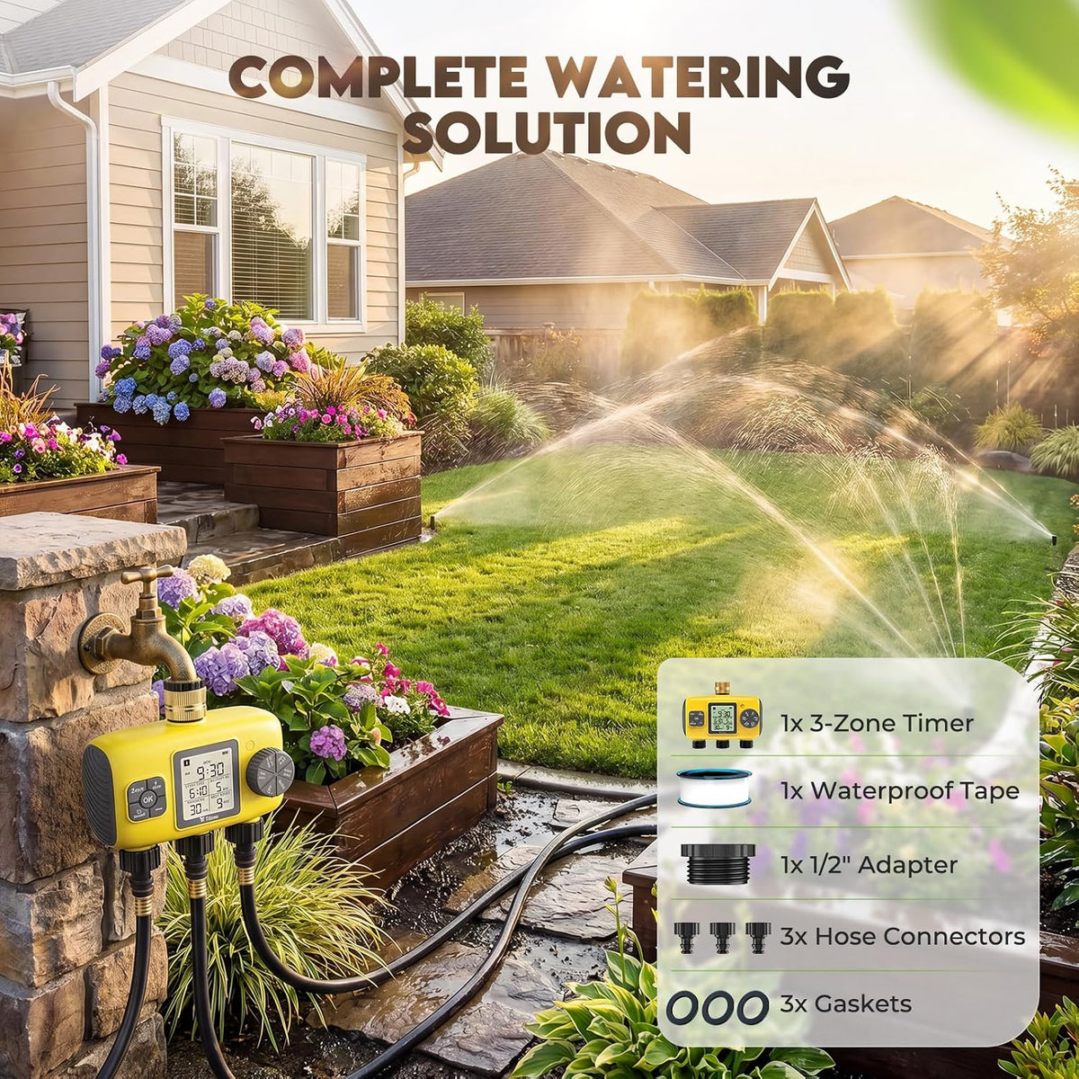 3 Zone Sprinkler Timer for Garden Hose, Brass Inlet Yard Irrigation