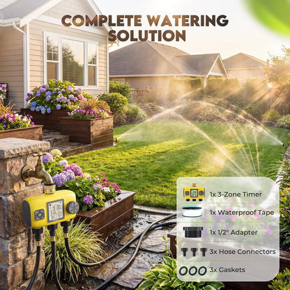 3 Zone Sprinkler Timer for Garden Hose, Brass Inlet Yard Irrigation