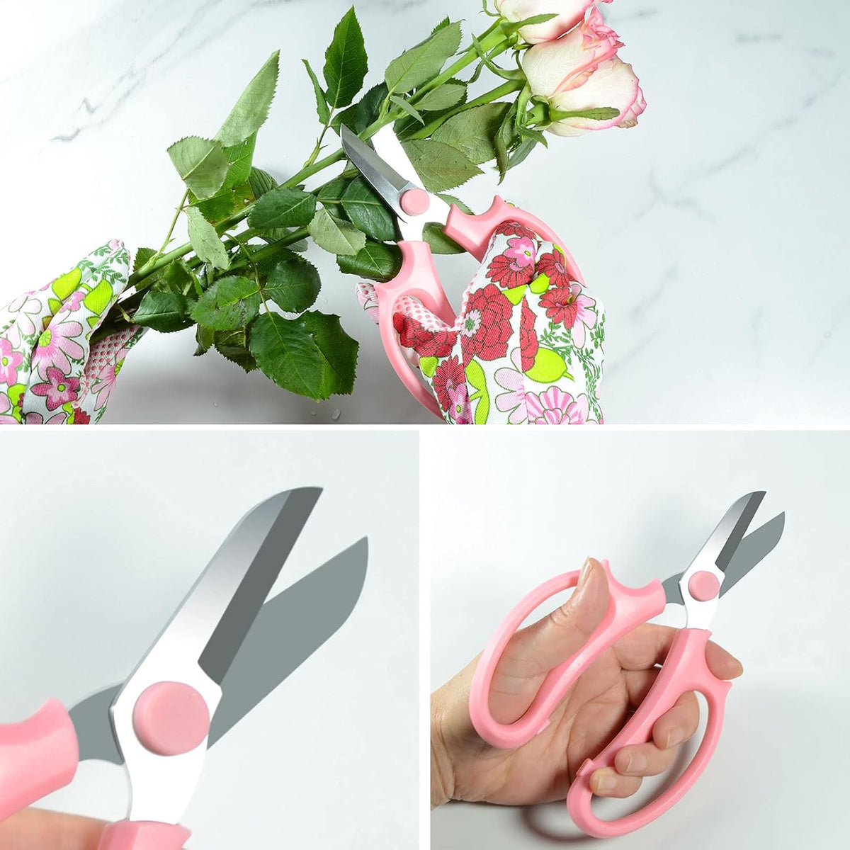 5PCS Rose Thorn Tools Rose Leaf Thorn Strippers with a Rose Pruning Shears and Garden Rose Gloves Pink1