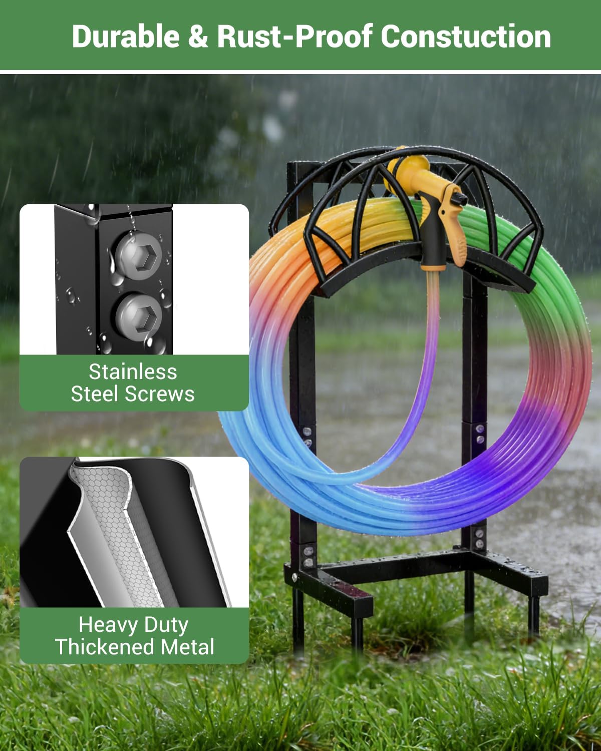 Garden Hose Holder, Freestanding Water Hose Reel Stand, Holds 160 FT, Black