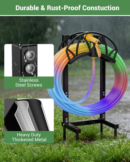 Garden Hose Holder, Freestanding Water Hose Reel Stand, Holds 160 FT, Black
