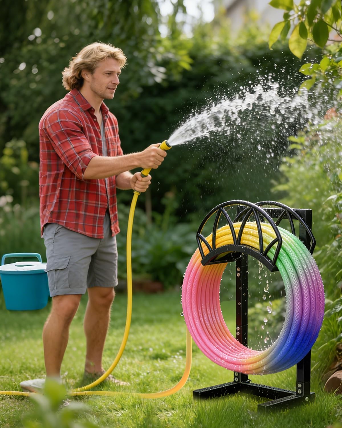 Garden Hose Holder, Freestanding Water Hose Reel Stand, Holds 160 FT, Black