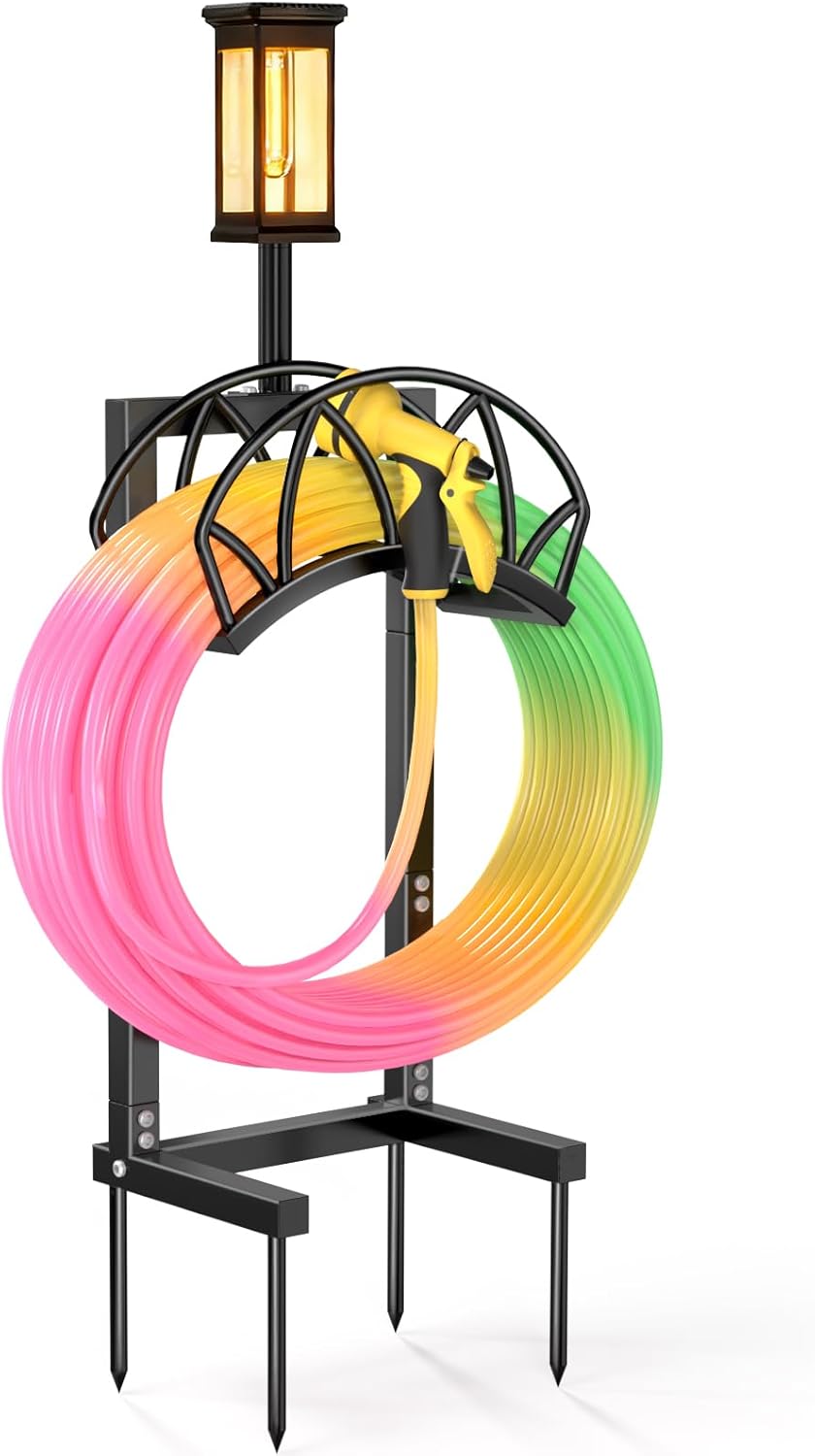 Garden Hose Holder, Freestanding Water Hose Reel Stand, Holds 160 FT, Black