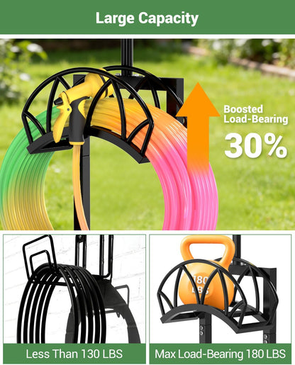 Garden Hose Holder, Freestanding Water Hose Reel Stand, Holds 160 FT, Black