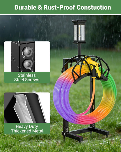 Garden Hose Holder, Freestanding Water Hose Reel Stand, Holds 160 FT, Black