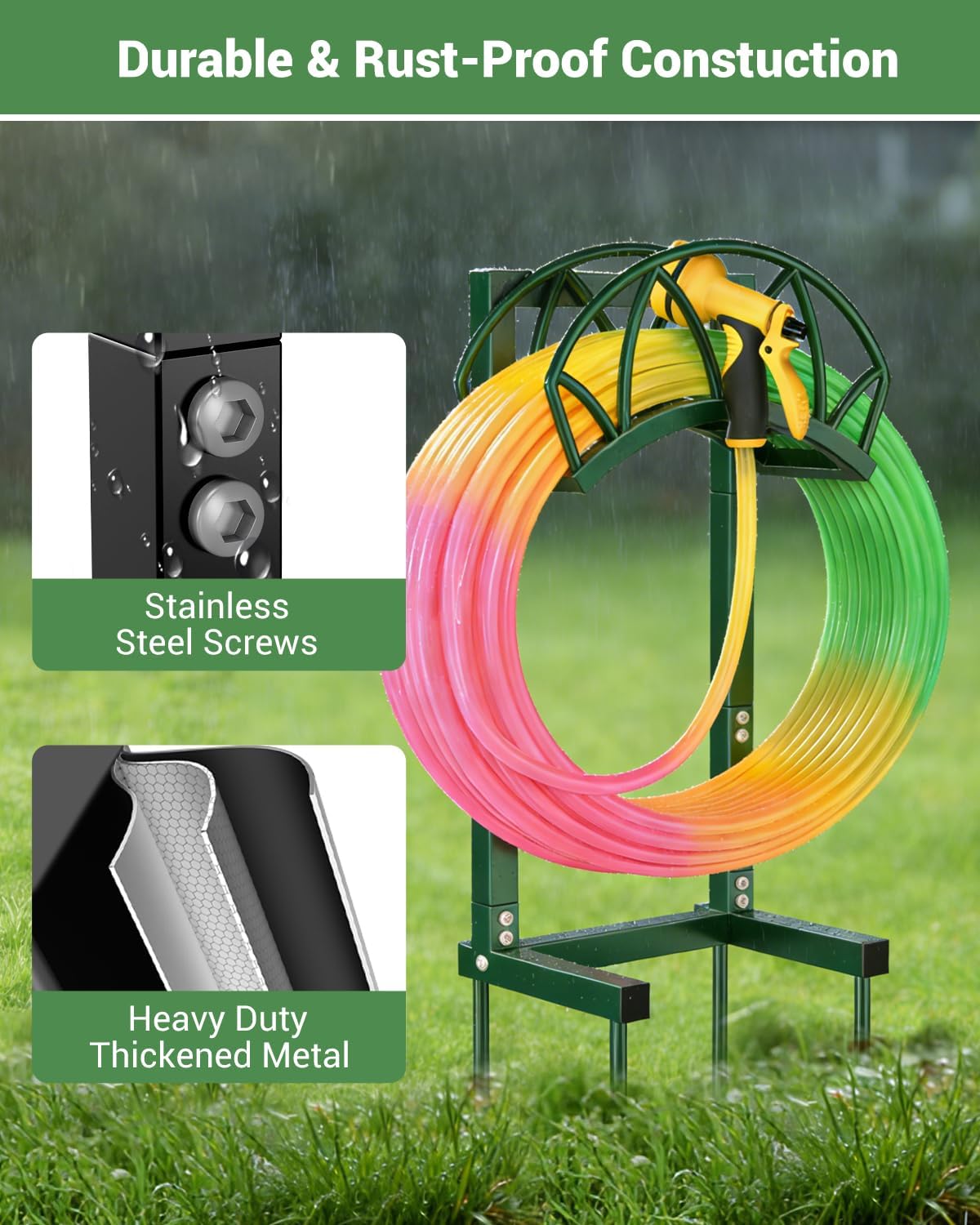 Garden Hose Holder, Freestanding Water Hose Reel Stand, Holds 160 FT, Black