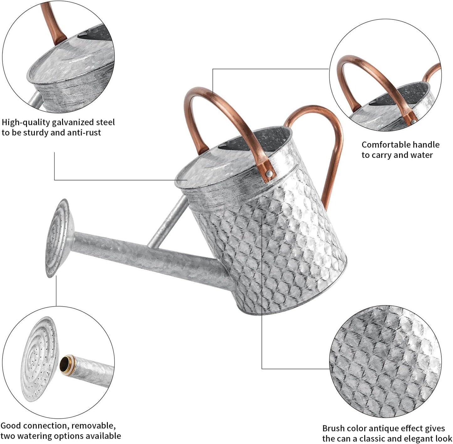 1 Gallon Metal Watering Can for Outdoor Indoor Plants, Copper Colored Watering Can with Removable Spray Spout, Ideal for Garden Watering