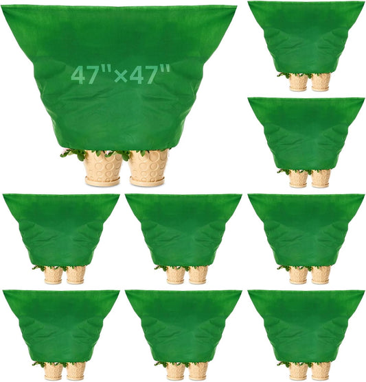 9 Pcs 47.2 x 47.2 Inch Plant Covers Freeze Protection Winter Frost Cloth Reusable Plant Protector Blankets with Drawstrings for Outdoor Garden Shrub Freezing Protection (Green)