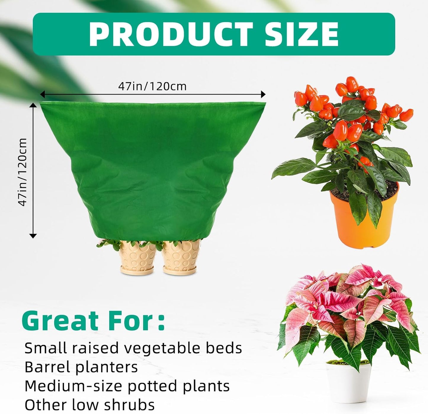 9 Pcs 47.2 x 47.2 Inch Plant Covers Freeze Protection Winter Frost Cloth Reusable Plant Protector Blankets with Drawstrings for Outdoor Garden Shrub Freezing Protection (Green)