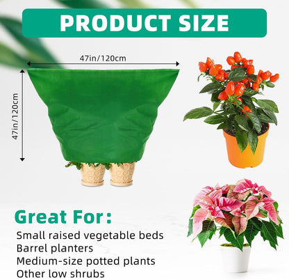 9 Pcs 47.2 x 47.2 Inch Plant Covers Freeze Protection Winter Frost Cloth Reusable Plant Protector Blankets with Drawstrings for Outdoor Garden Shrub Freezing Protection (Green)