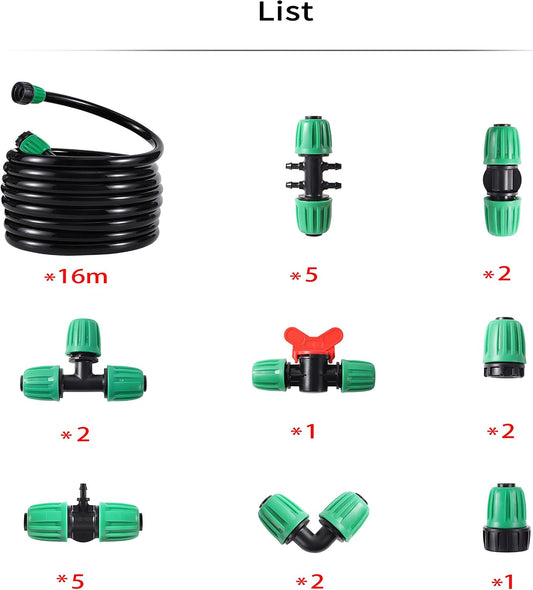 52 FT 1/2”PVC Garden Irrigation Tubing Hose（OD:16mm,ID:12mm)