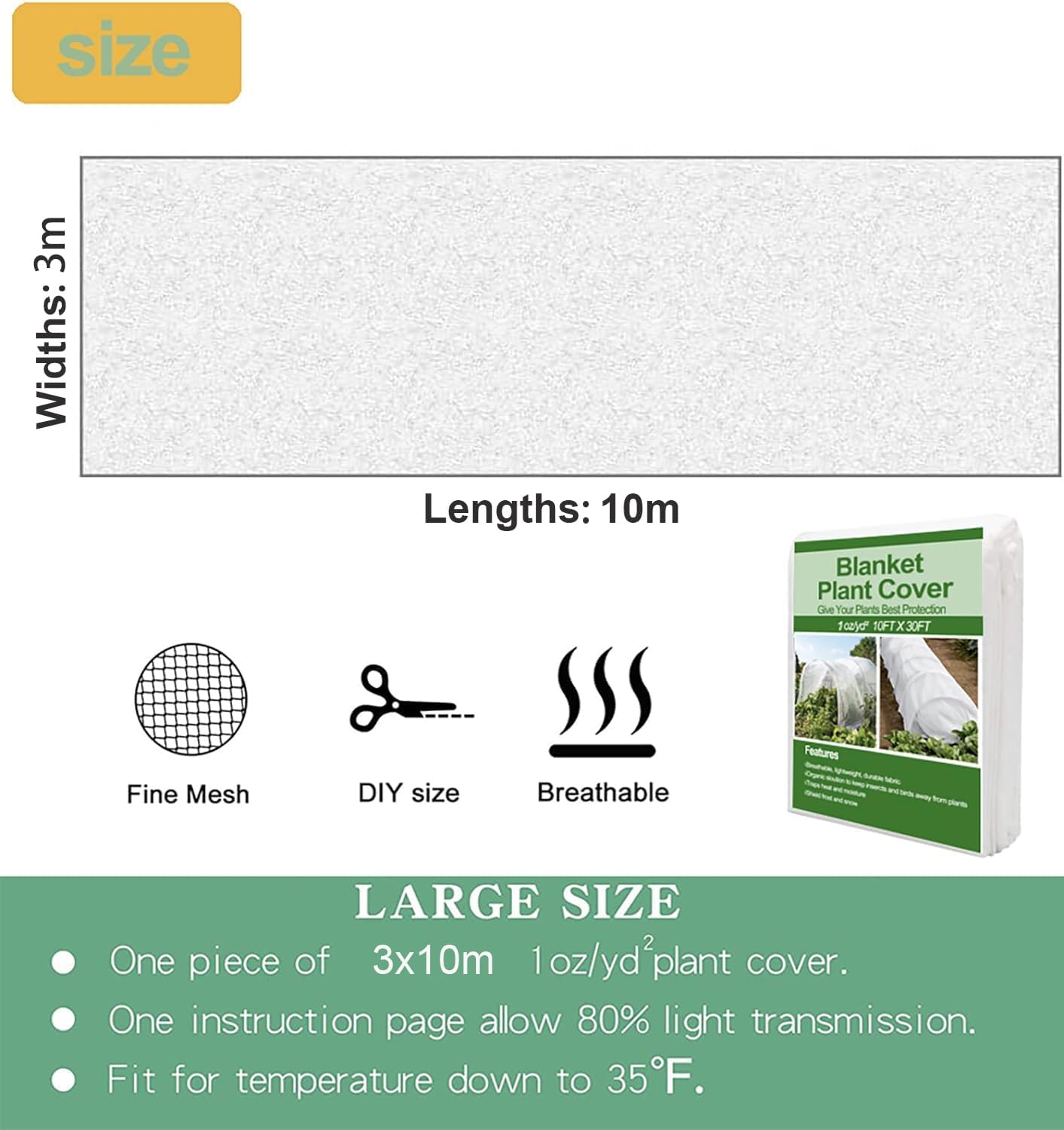 Plant Covers Freeze Protection 10 ft X 30 ft 1oz Garden Floating Row Cover Fabric Blanket Frost Cloth for Winter Outdoor Vegetable Cold Weather Fruit Tree Pest Protection Sun