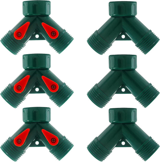6 Pcs 2 Way Hose Adapter Y Valve Garden Hose Connector, Green