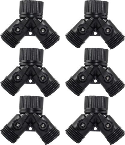6 Pcs 2 Way Hose Adapter Y Valve Garden Hose Connector, Green
