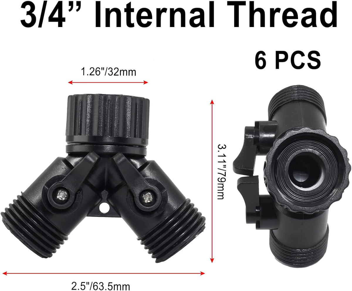 6 Pcs 2 Way Hose Adapter Y Valve Garden Hose Connector, Green