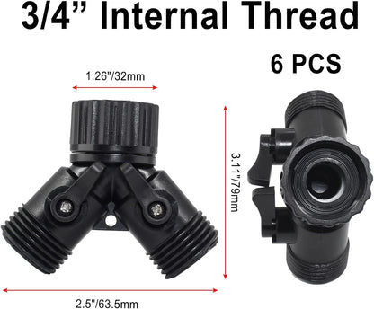 6 Pcs 2 Way Hose Adapter Y Valve Garden Hose Connector, Green