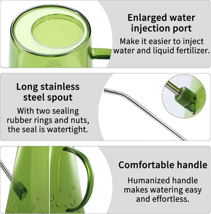 Watering Can Indoor Plants, 47 oz Long Spout House Plant Flower Watering Can, Creative Wide Opening Plastic Watering Can with 16 oz Spray Bottle & 8.5 oz Squeeze Bottle, Green