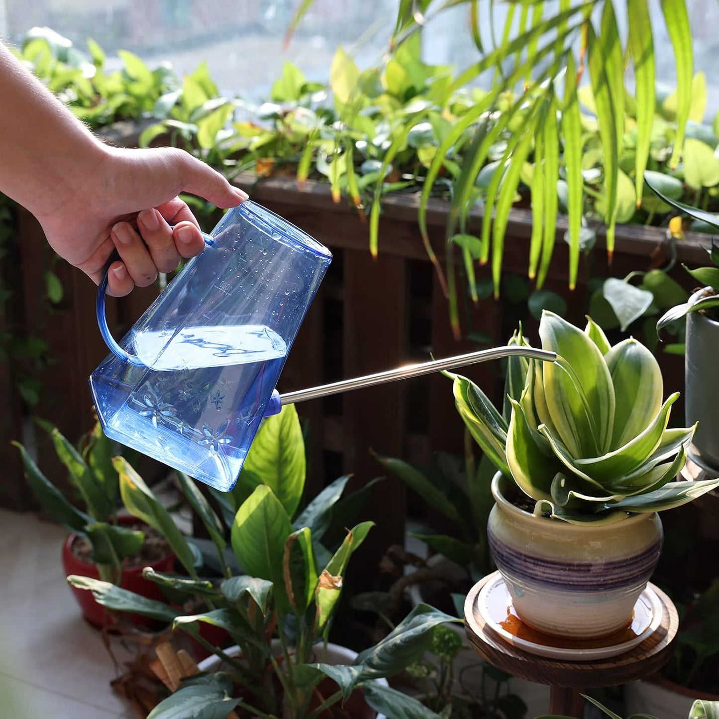 Watering Can Indoor Plants, 47 oz Long Spout House Plant Flower Watering Can, Creative Wide Opening Plastic Watering Can with 16 oz Spray Bottle & 8.5 oz Squeeze Bottle, Green