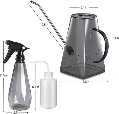 Watering Can Indoor Plants, 47 oz Long Spout House Plant Flower Watering Can, Creative Wide Opening Plastic Watering Can with 16 oz Spray Bottle & 8.5 oz Squeeze Bottle, Green