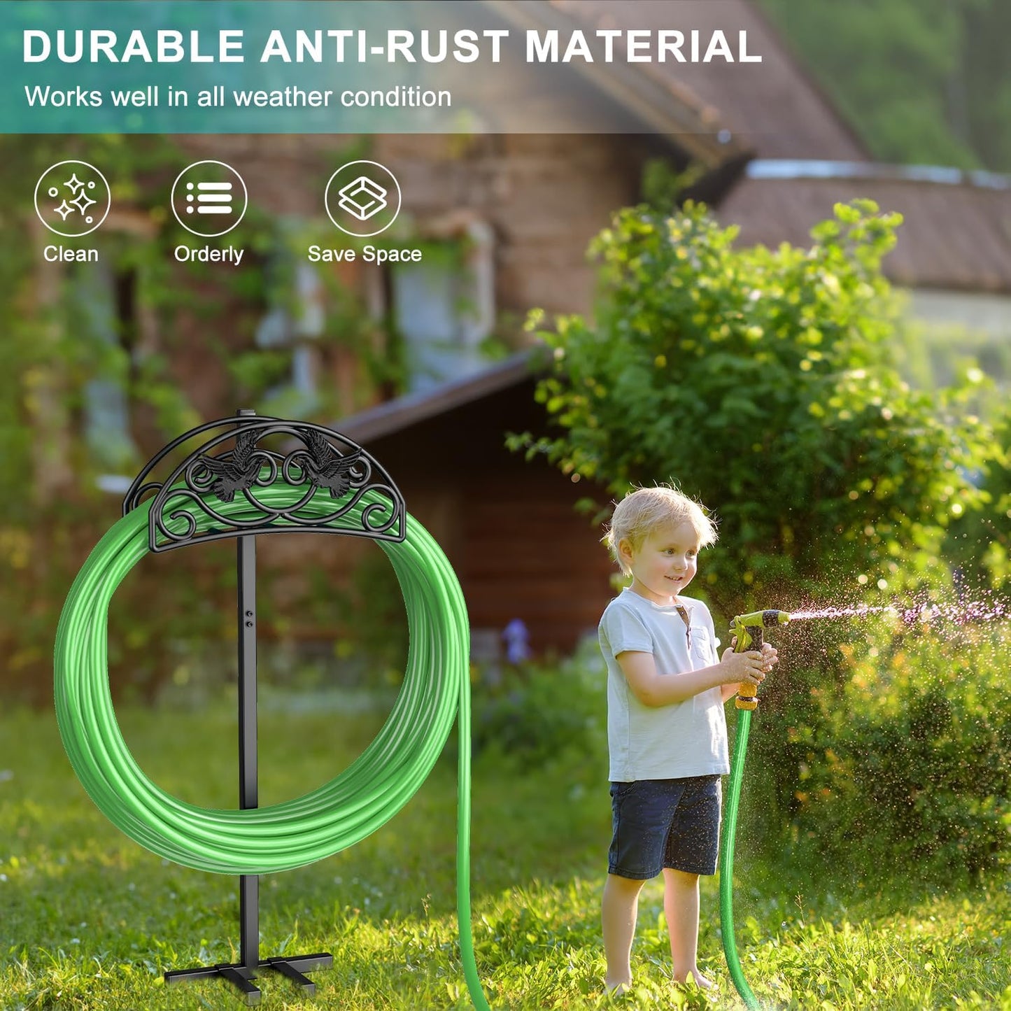 Garden Hose Holder, Detachable Metal, Heavy Duty Freestanding Outside