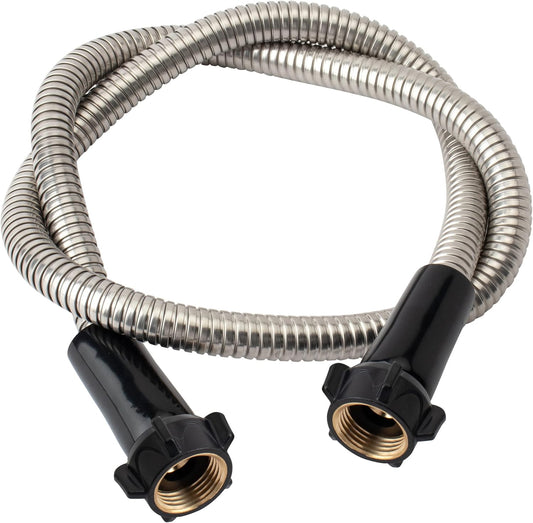 304 Stainless Steel 4ft Garden Hose with Female to Female Brass Connector, 18mm Outer Diameter Flexible & Lightweight Heavy Duty Short Water Hose for Outdoor (4 Feet)