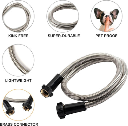 304 Stainless Steel 4ft Garden Hose with Female to Female Brass Connector, 18mm Outer Diameter Flexible & Lightweight Heavy Duty Short Water Hose for Outdoor (4 Feet)