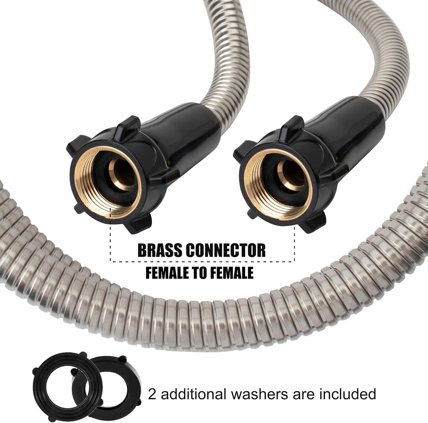 304 Stainless Steel 4ft Garden Hose with Female to Female Brass Connector, 18mm Outer Diameter Flexible & Lightweight Heavy Duty Short Water Hose for Outdoor (4 Feet)