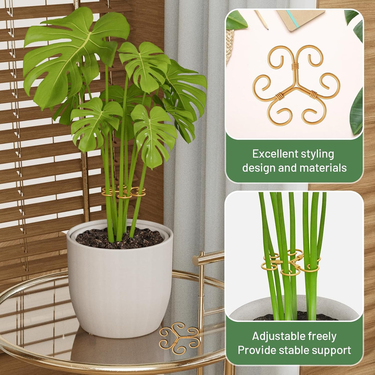 4PCS Green Iron Monstera Support, Uniquely Designed Plant Support Stakes for Indoor Plants, Stable Plant Stakes and Supports, Turtle Shell Bamboo Clamp Set for Thriving Growth