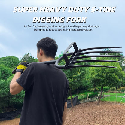 Garden Fork, Pitchforks for Digging Composting Spading, Long Hand Tiller & Cultivator - 5 Tine, 45 inches