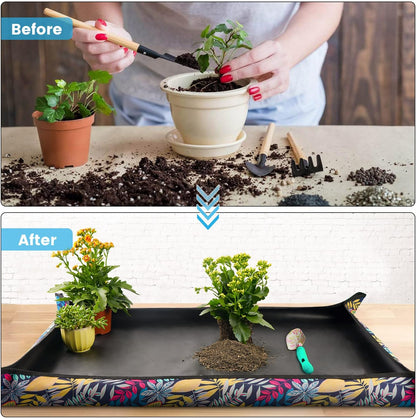 Repotting Mat for Indoor Plant Transplanting Control Mess, 26.8"X26.8" Waterproof Succulent Potting Mat Square Planting Tray Soil Change Mat Gardening Gifts for Plant Lovers