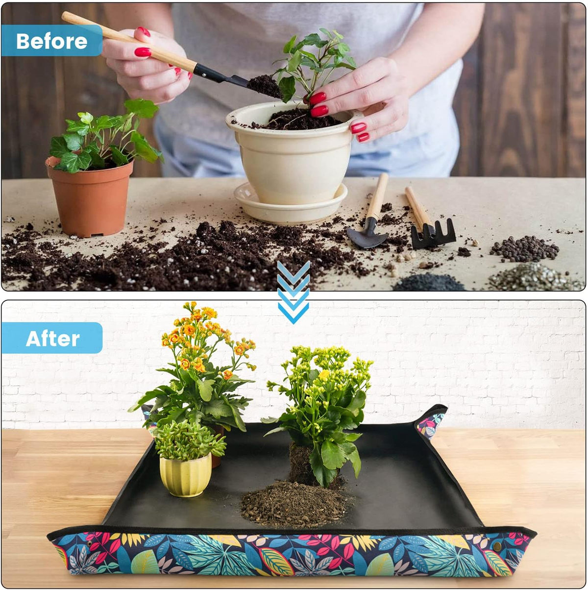 Repotting Mat for Indoor Plant Transplanting Control Mess, 26.8"X26.8" Waterproof Succulent Potting Mat Square Planting Tray Soil Change Mat Gardening Gifts for Plant Lovers
