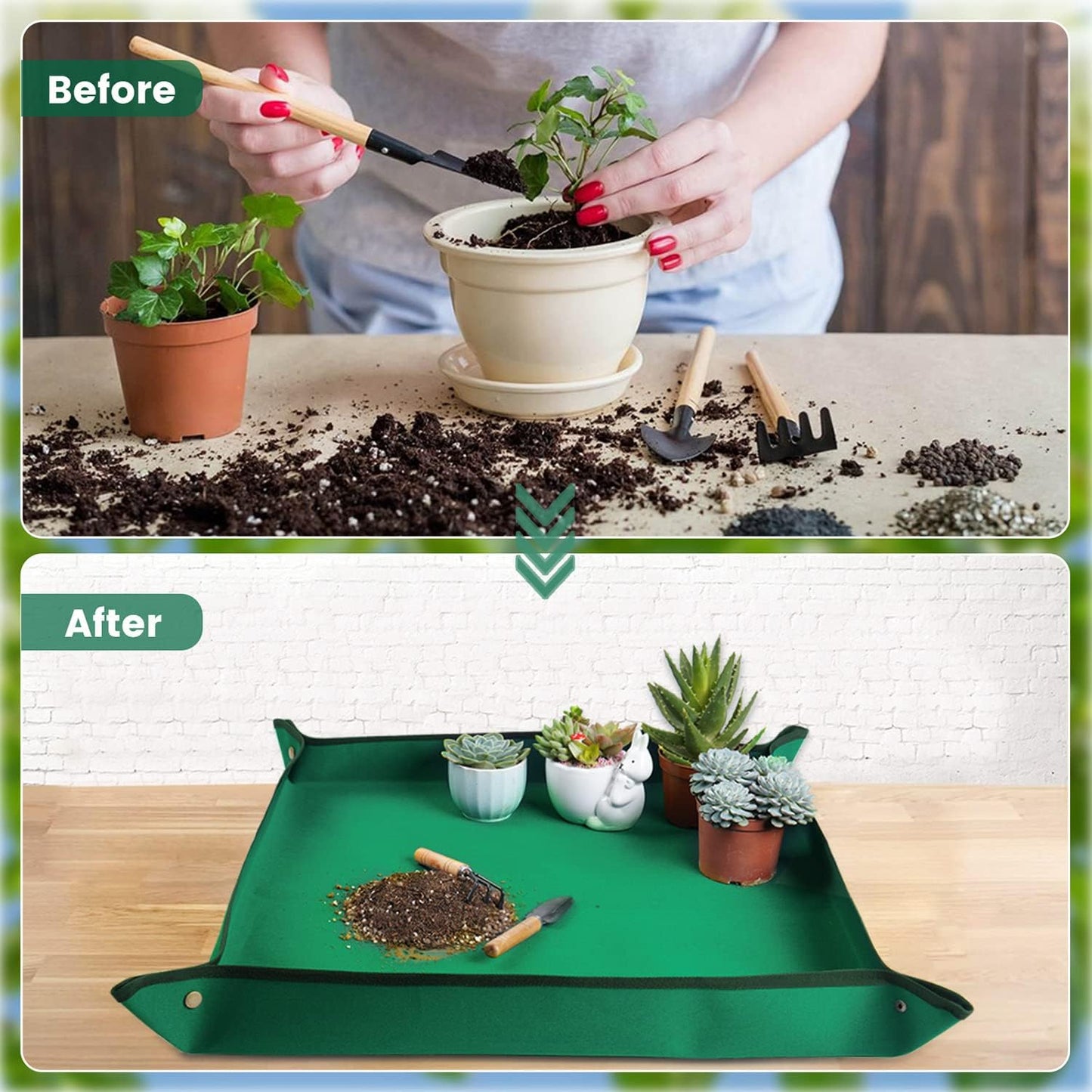 Repotting Mat for Indoor Plant Transplanting Control Mess, 26.8"X26.8" Waterproof Succulent Potting Mat Square Planting Tray Soil Change Mat Gardening Gifts for Plant Lovers